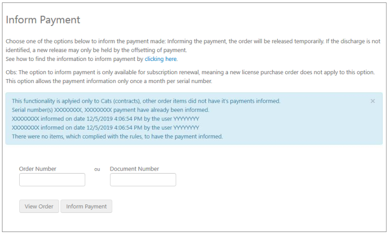 Inform Payment - Warning Messages – Promob Support